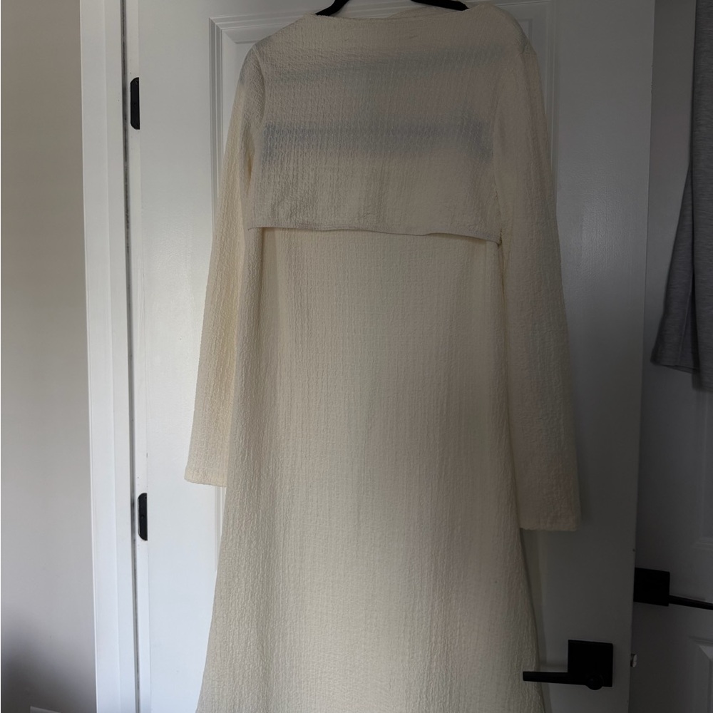 Missguided Cream Textured Long Sleeve Midi Dress